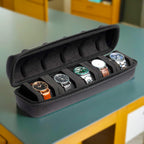 Hard Watch Travel Case, 5 slot Watch Roll Case Storage and Organizer for Men and Women, with anti-move watch pillow