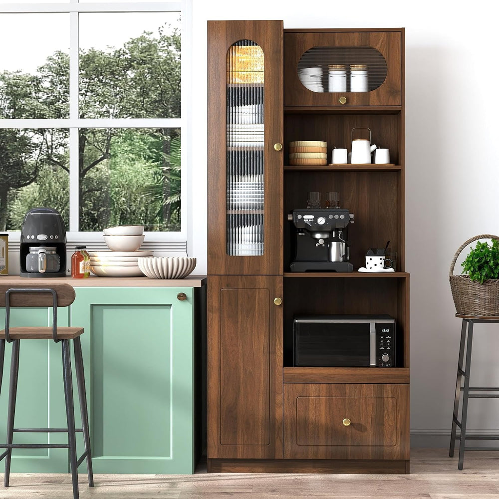 ZeHuoGe Modern Freestanding Kitchen Pantry Cabinet, Multi-Purpose Storage wit...