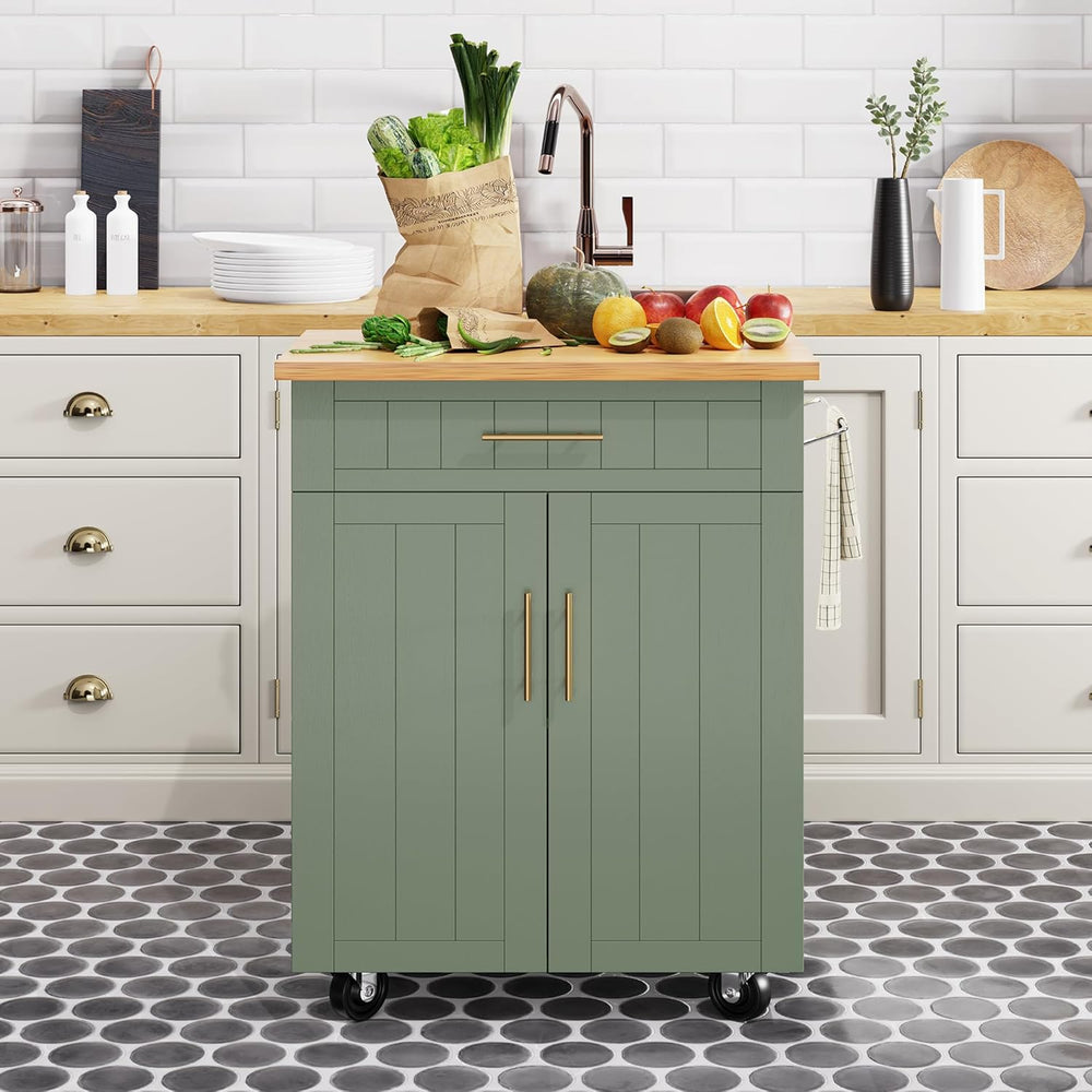 Shintenchi Kitchen Island cart with Storage, Portable Bar Cabinet on Wheels, ...