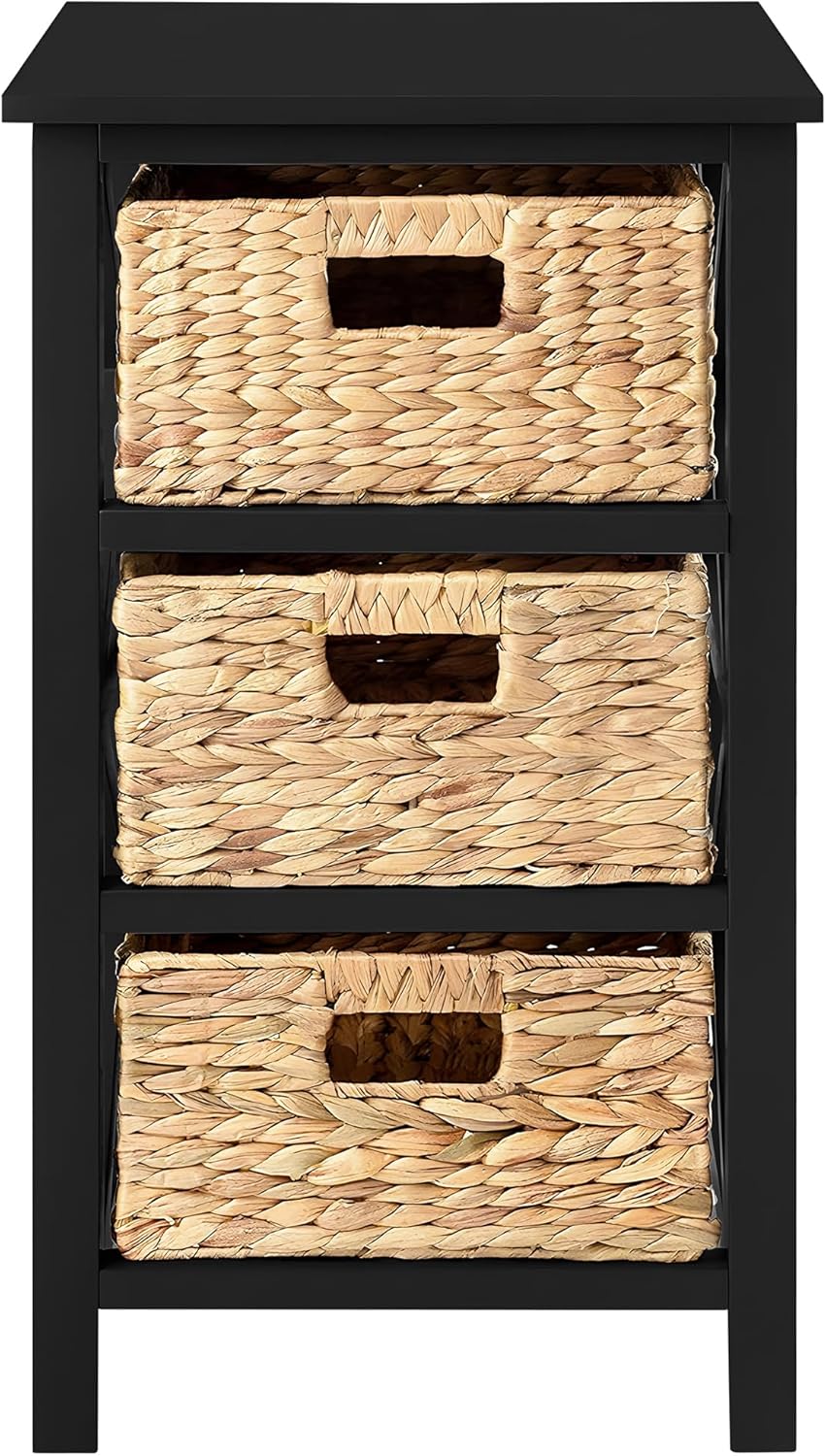 eHemco 3 Tier X-Side End Table with Wicker Baskets for Bedside, Living Room, ...