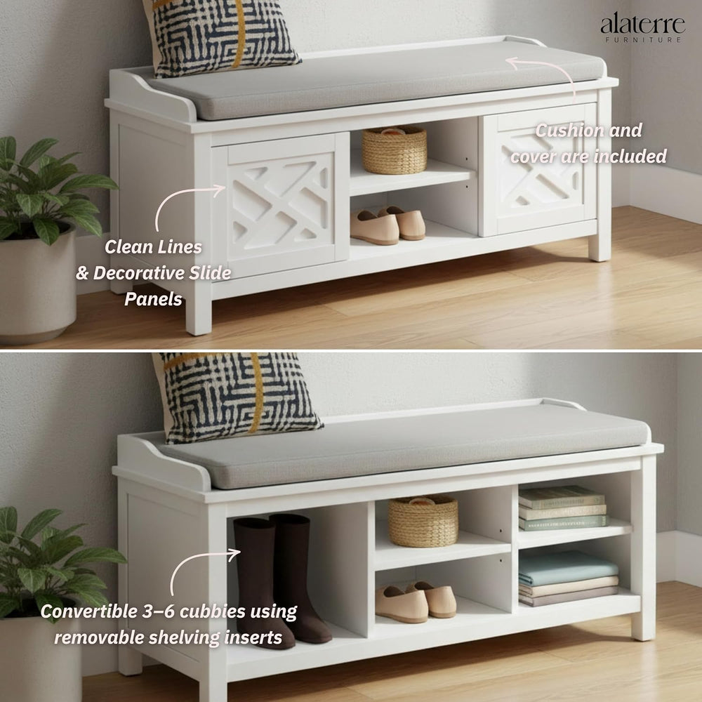 Coventry Modern Entryway Bench with Cushion – 45-Inch Storage Bench with 3 Cu...
