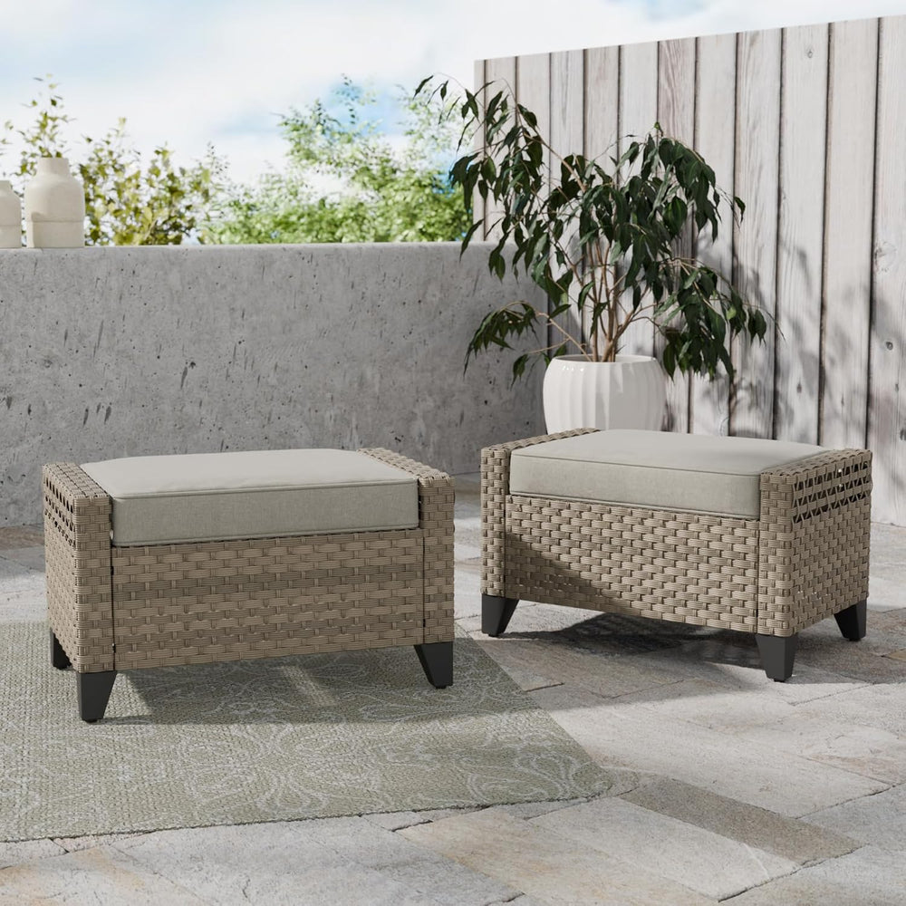 COOS BAY Modern 2 Piece Wicker Outdoor Ottomans, Patio Ottoman Foot Rest Set ...