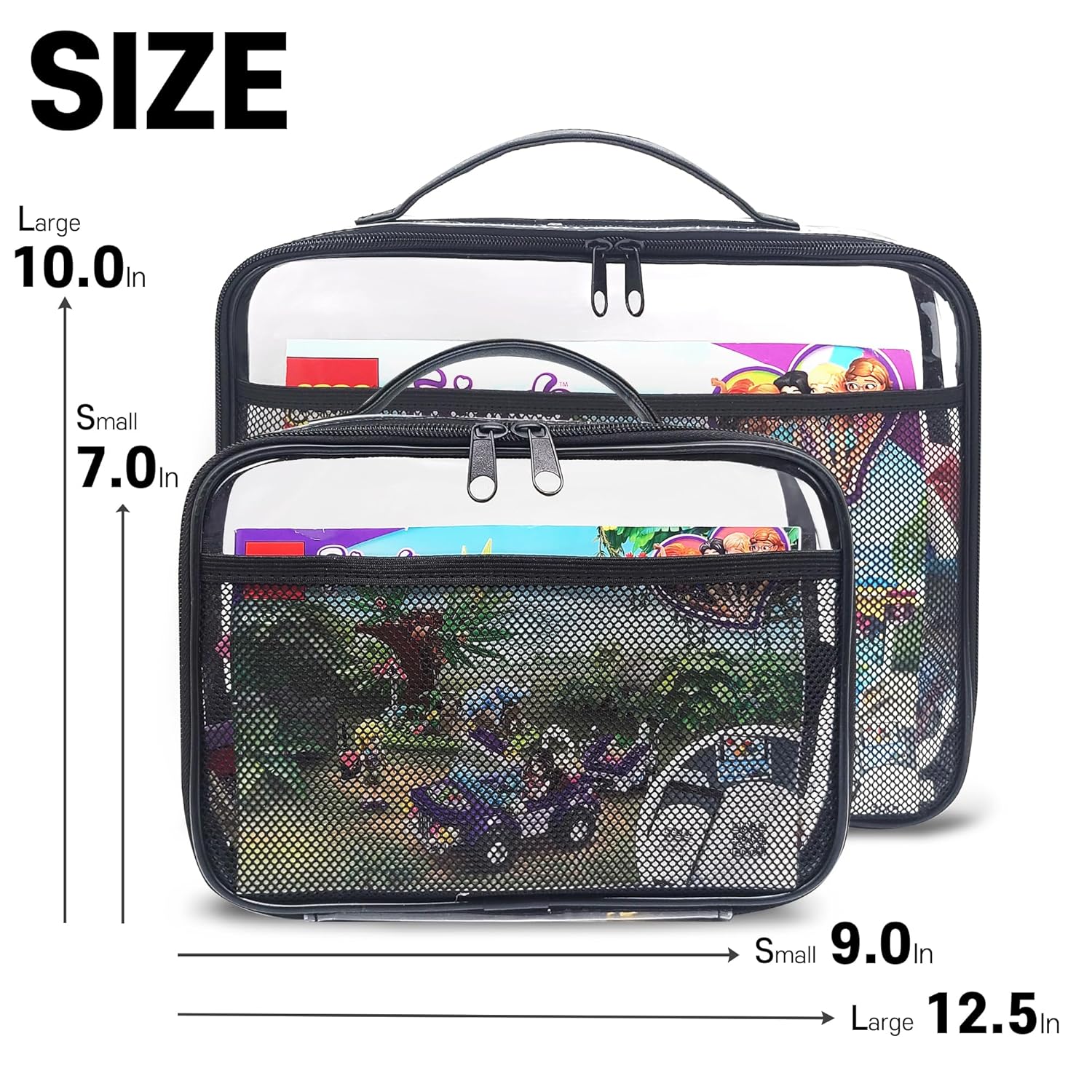 holay 4 Packs PVC Zippered Blocks Set, Toy, Clay, Board game Storage Organizer Case (Name Tag, Manual Pocket) (Black, Small)
