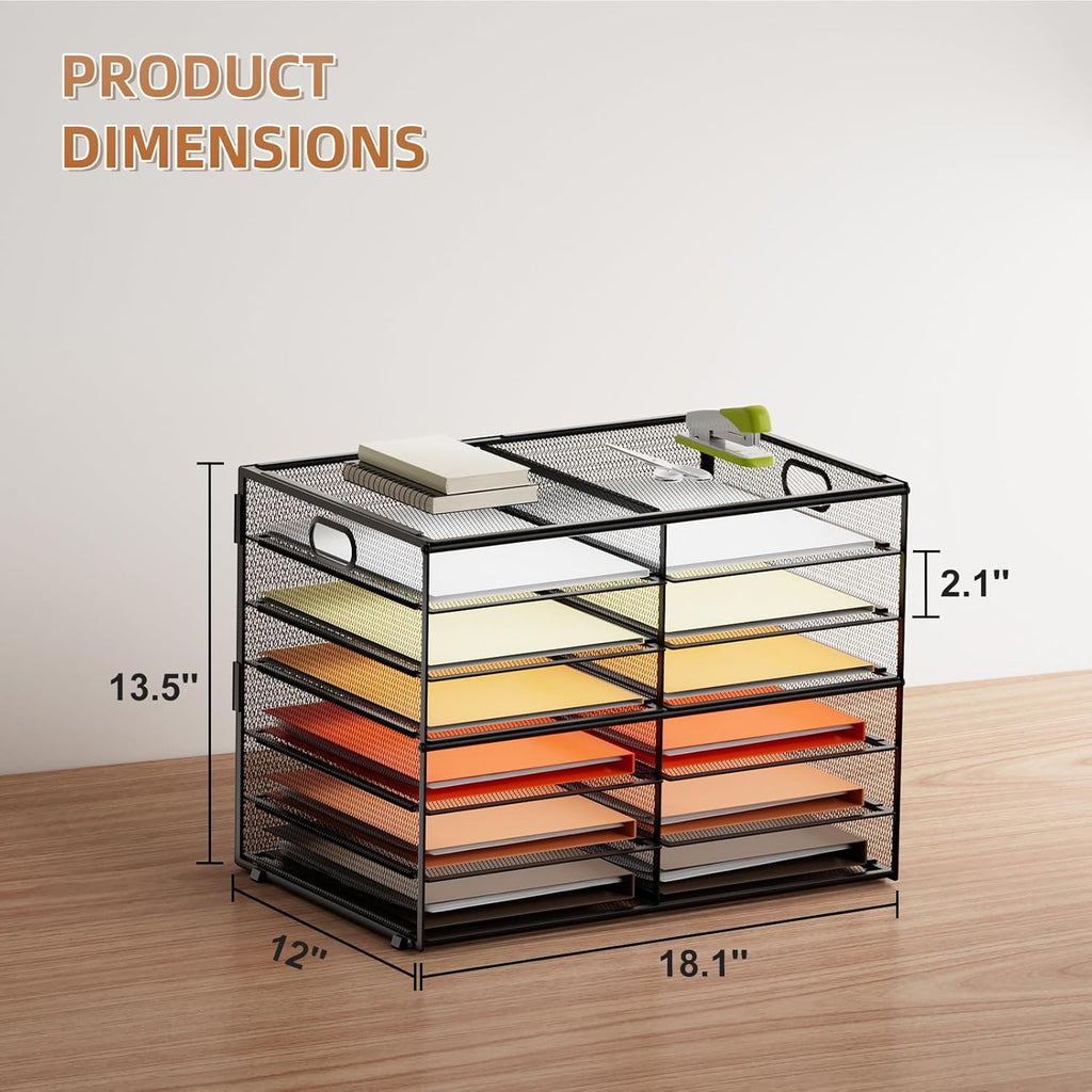 Marbrasse 7 Tier Desktop Literature Organizer, Mesh Paper Organizer Desk Organizers, File Sorter Mail Center Paper Storage Cabinet Classroom Keepers Mailbox for Office Home School, Black