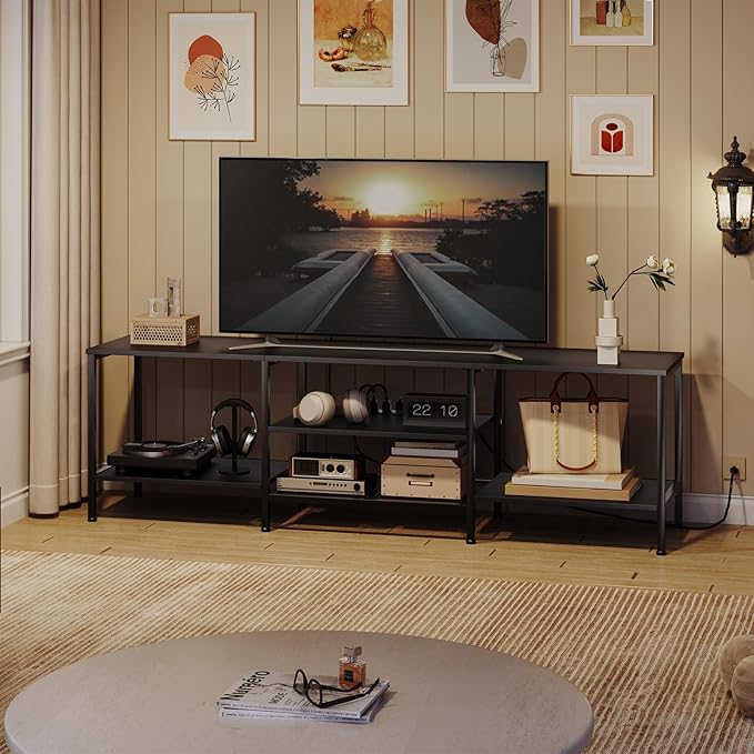 HOOBRO TV Stand with Power Outlets to 75 Inches, TV Console Table with Open S...