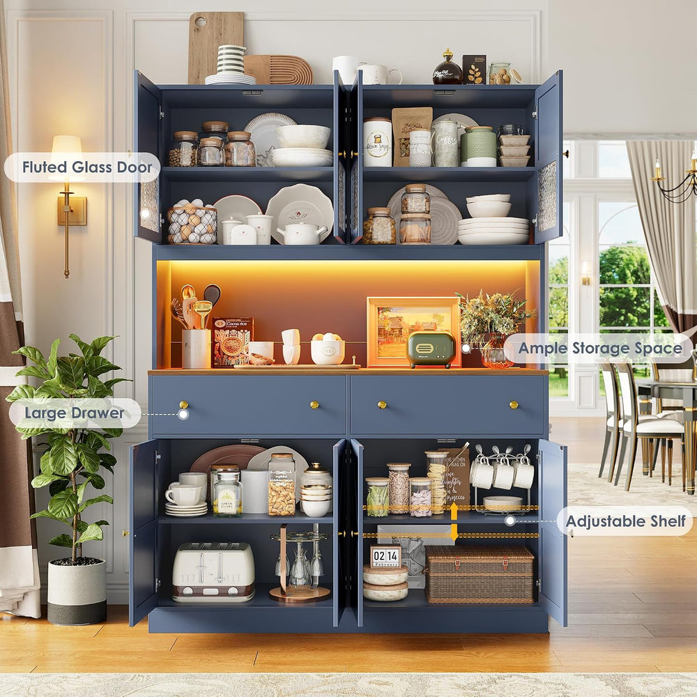 FINETONES 71" Pantry Cabinet with LED Light and Charging Station | Farmh...