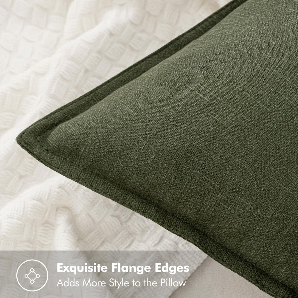 MIULEE Decorative Linen Euro Sham Pillow Covers 22x22 Inch Dark Olive Green