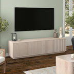 Henn&Hart Fluted TV Stand for TVs up to 85" with 2 Concealed Ribbed Storage Cabinets and Adjustable Shelves for Living Room, Family Room, or Office, Beech White