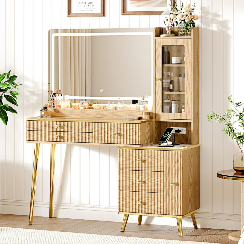 Arulvmrn Vanity Desk with 35.12" HD Lighted Mirror, 46.85" Big Mode...