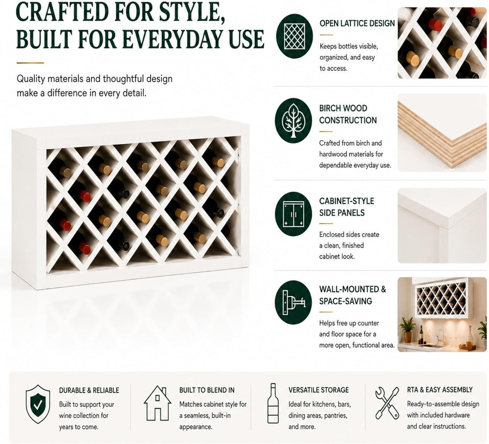 Wine Rack Wall Cabinet (White, 30" Width x 12" Depth x 15" Hei...