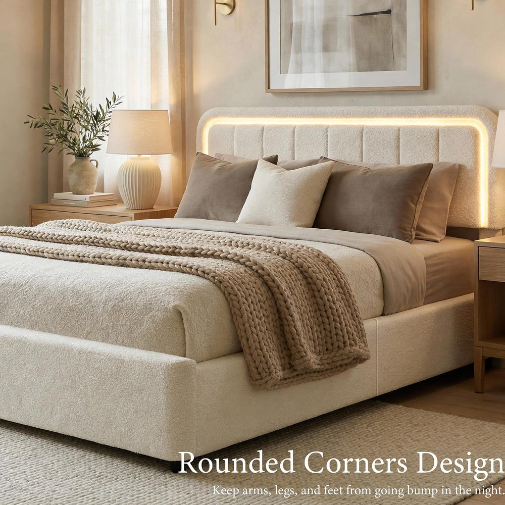 Yechen Cloud Queen Bed Frame with Storage, 4 Drawers, Boucle Upholstered