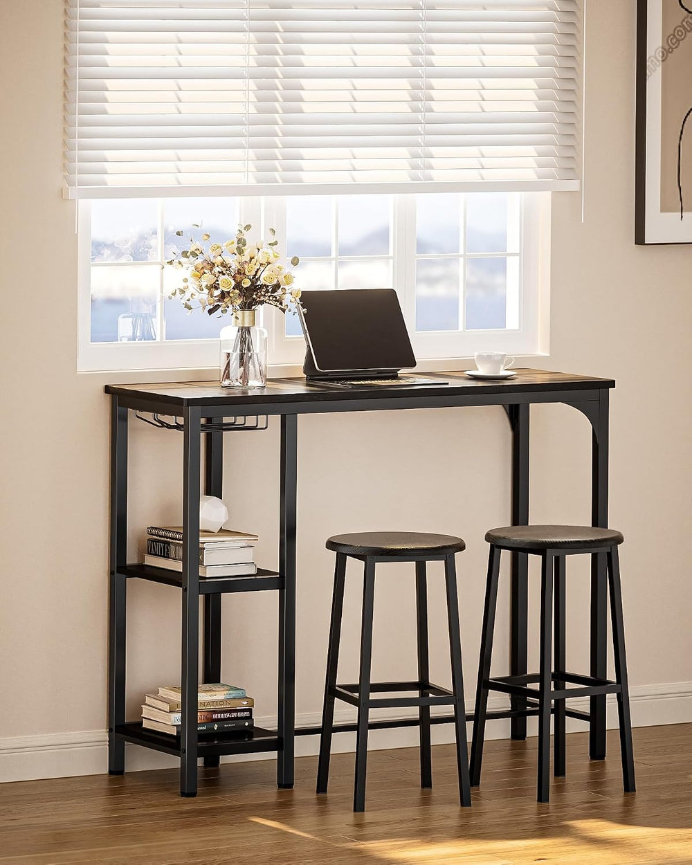Qsun Small Bar Table Set for 2 | Kitchen Table for 2 with 2 Storage Shelves &...