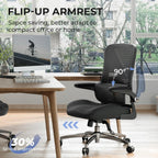 Ergonomic Chair - 350lbs Capacity for Big & Tall with 4.8" Thickened Seat Cushion, Sacral Lumbar Support and Flip-Up Arms for Home Office