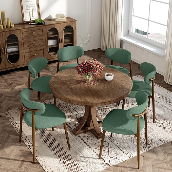 Dining Chairs Set of 4, Curved Back Kitchen Room Chairs with Metal Legs and Anti Slip Pads, Upholstered Dining Chair for Home and Restaurant, Green
