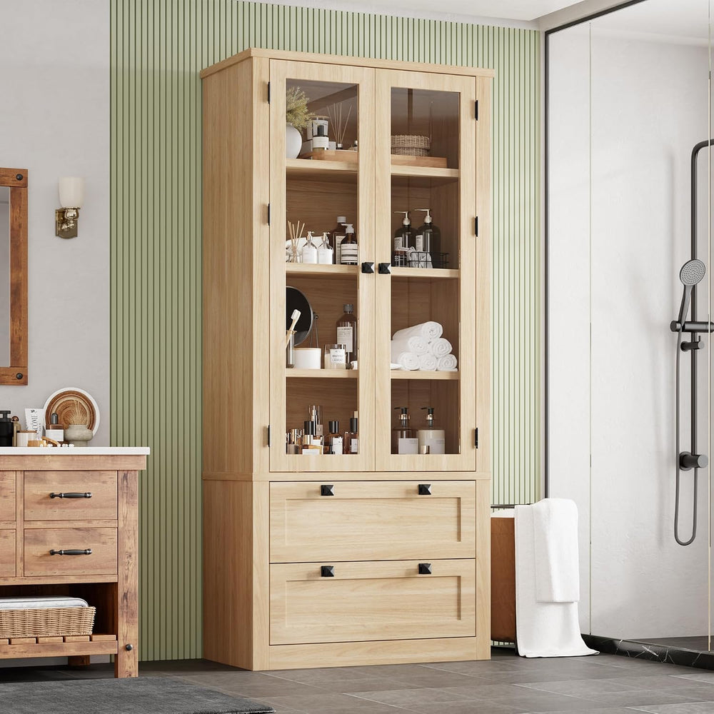 71" Tall Kitchen Pantry Cabinet - Modern Display Storage Cabinet with 2 ...