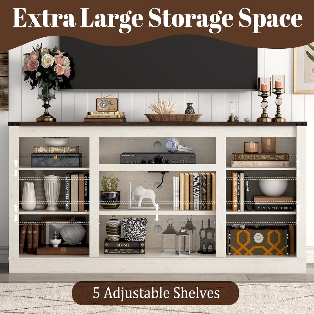 Hlivelood 66" Farmhouse TV Stand for 75 Inch TV, 33" Tall Entertain...