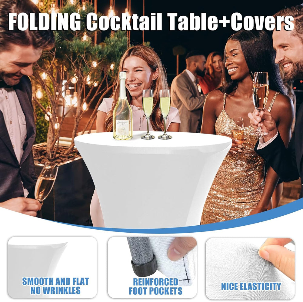 2 Pack 32in Round Bar Height Cocktail Table with 2 White Covers