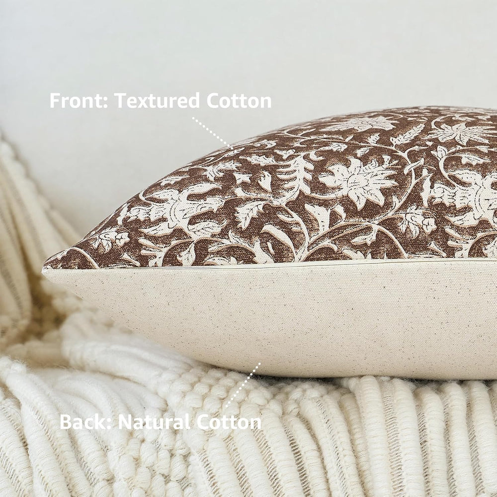 FIOUOVO Floral Throw Pillow Covers 24x24 Farmhouse Block Print Pillow Covers ...