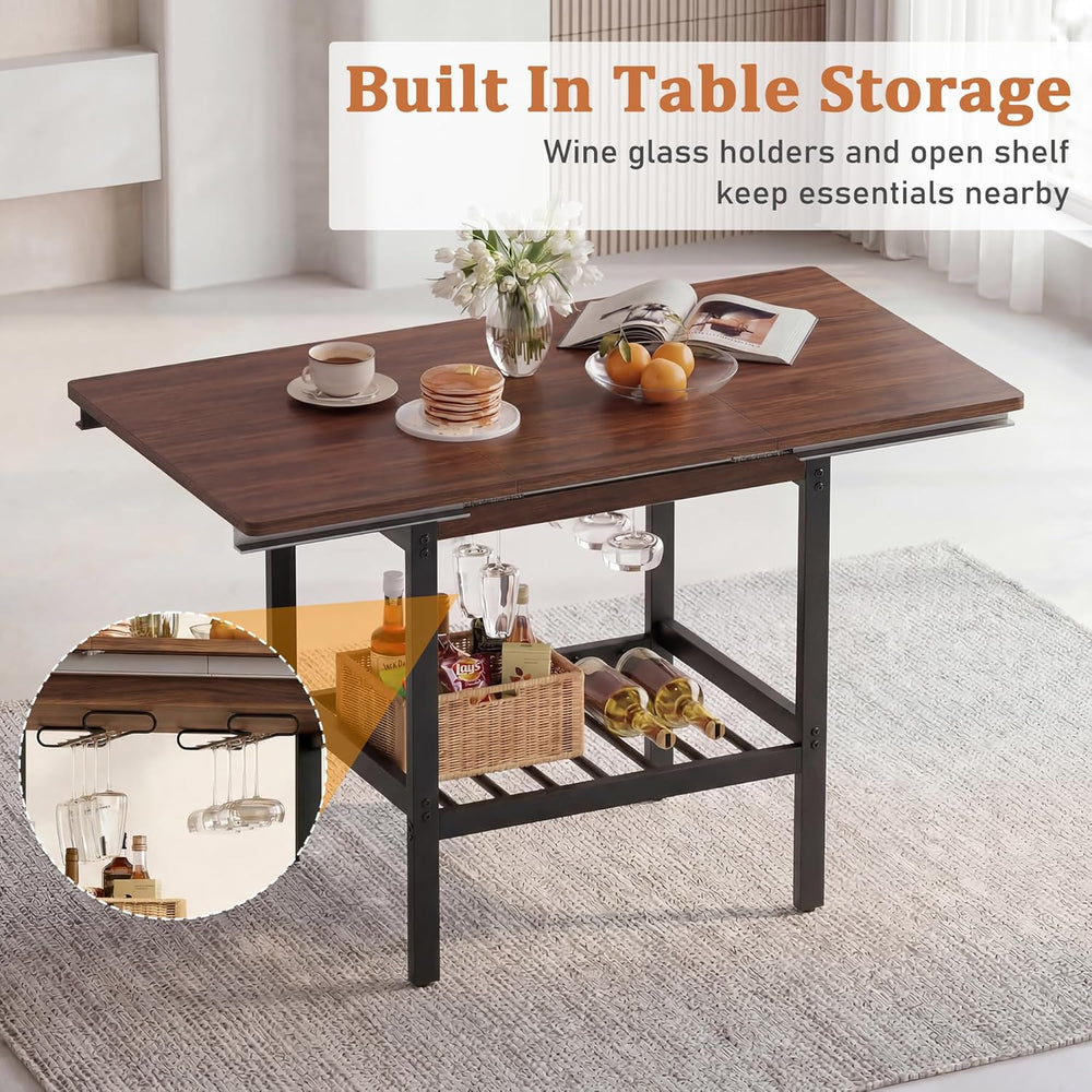 Extendable Breakfast Nook Table Set with Storage Benches & Stools, 6-Piec...