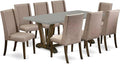 East West Furniture V797FL716-9 9 Piece Dining Room Table Set Includes a Rectangle Dining Table with V-Legs and 8 Dark Khaki Linen Fabric Upholstered Chairs, 40x72 Inch, Multi-Color
