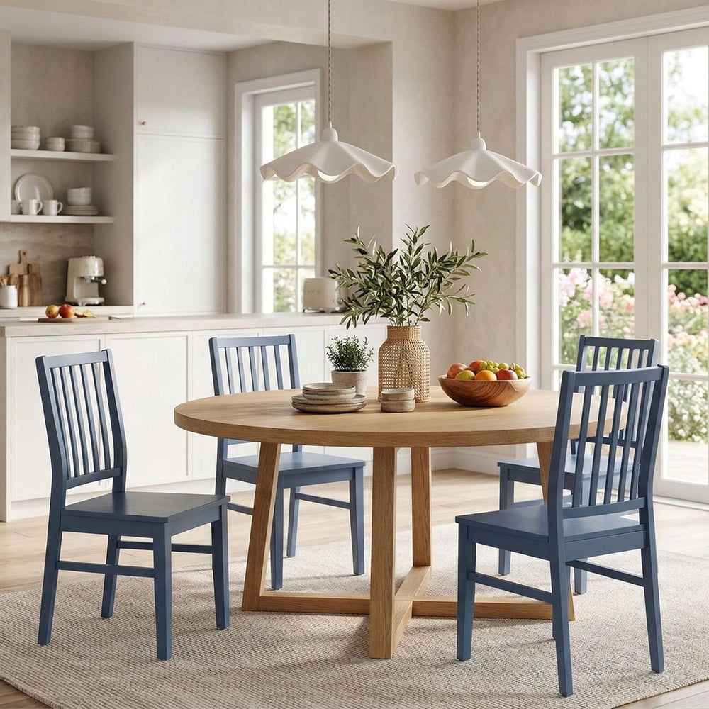 HNY Blue Wood Dining Chairs Set of 4, Farmhouse Kitchen Chairs with High Back...