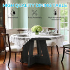 47" Round Dining Table for 4-6, Modern Dinner Table Farmhouse Round Small Kitchen Tables with Wooden Cross Base for Dining Room, Kitchen, Living Room, Black
