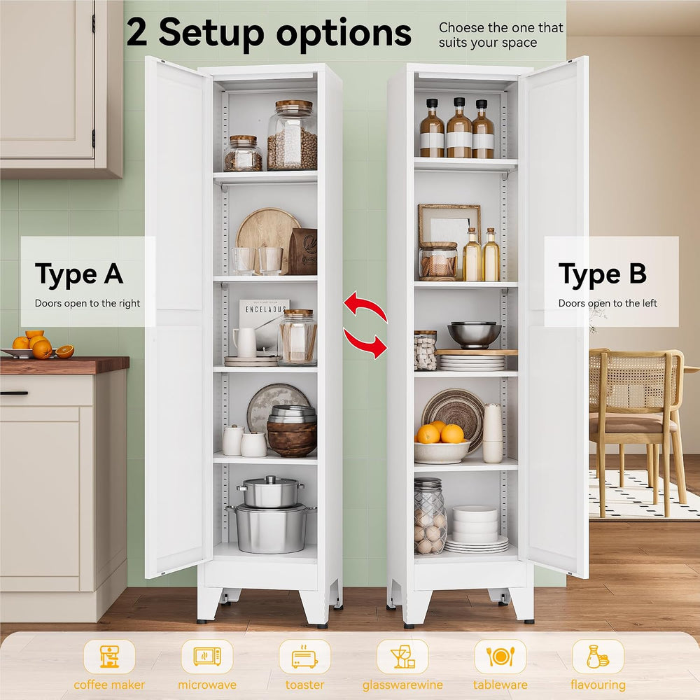 YAUWOH White Narrow Metal Storage Cabinet, Tall Freestanding Cabinet with 4 A...