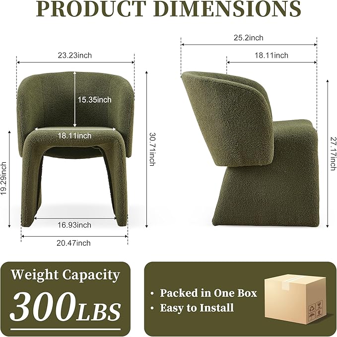 NORDICANA Barrel Dining Room Chair with Arms, Faux Fur Accent Chair for Kitchen, Living Room, Upholstered Single Sofa Chair, Green
