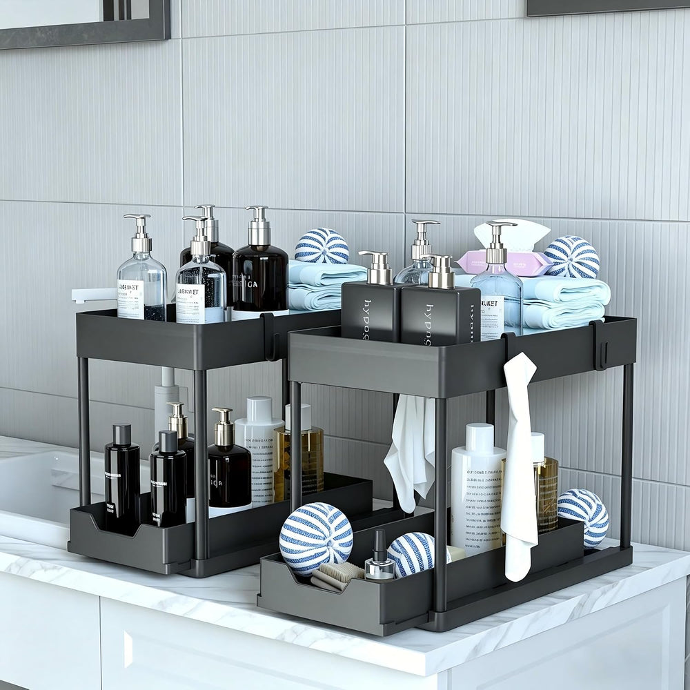 DEKAVA Under Sink Organizer 2 Pack, Bathroom Cabinet Organizer, 2 Tier Slidin...