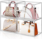 4 Packs Handbag Storage Organizer for Closet, ULENDIS Clear Acrylic Display Case for Purse and Handbag, Stackable Storage Organizer with Magnetic Door for Wallet Book Cosmetic Toys Display