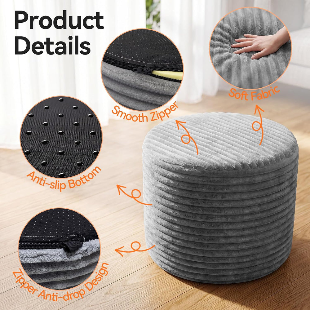 20in Round Pouf Ottoman, Large Corduroy Ottoman Foot Rest with Solid High-Den...