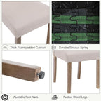 Upholstered Dining Chair Modern Stylish Parsons Kitchen Diner High Back with Silver Nailhead Trim & Wood Legs, Set of 4, Fabric Beige