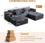 110 Corduroy Modular Sectional Boneless Sofa with 2 Ottomans, Convertible Cloud Couch with Deep Seats, Fluffy Memory Foam U Shaped Couch for Living Room, No Assembly Required (Gray)
