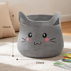 VK VK·LIVING Cat Storage Basket - Large Woven Cotton Rope Toy & Laundry Organizer with Handles for Nursery, Bedroom, Living Room, Holds Blankets, Clothes, Toys (15”D x 14”H)