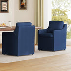 Upholstered Dining Chairs Set of 2, Modern Rolling Linen Dining Chairs with Casters,Swivel Armchair with Storage for Reading Room Kitchen Dining Room (Blue)
