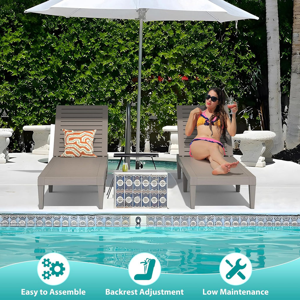 Outdoor Chaise Lounge Chairs Set of 6 for Poolside Patio Outside | Resin Weather-Resistant Sun Lounger with 5-Position Backrest, Tanning Chair for Pool Sunbathing Outside Deck Beach, Taupe