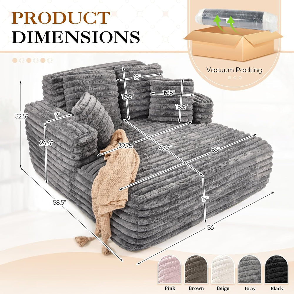 Chaise Lounge Chair Indoor, Comfy Corduroy Plush Fluffy Foam Floor Compressed...