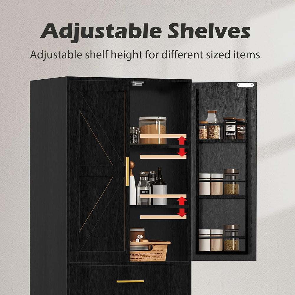 71" Tall Kitchen Pantry Storage Cabinet with 4 Doors & Drawer, Adjus...