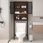 Launica Over The Toilet Storage Cabinet, Bathroom Organizer Over Toilet, Wood Metal Industrial Bathrooms Space Saver Shelf, Freestanding Bathrooms Cabinet Above Toilet wtih Rack, Walnut