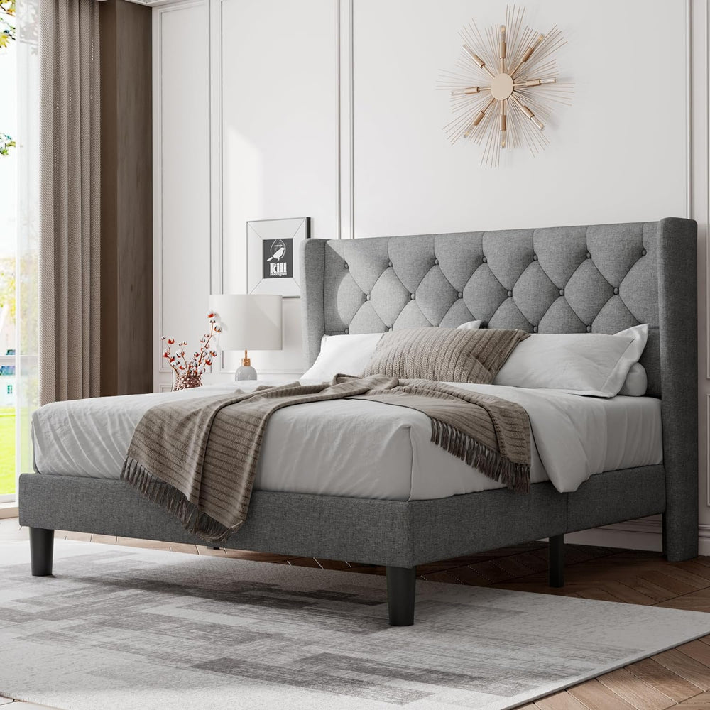 Feonase Queen Bed Frame with Upholstered Wingback Headboard, Platform Bed and...