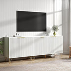 Fluted TV Stand for 80 Inch TV, Modern TV Stand Console, White Entertainment Center with Storage Cabinets, Adjustable Shelves & Gold Handles, Wood Media Cabinet for Living Room