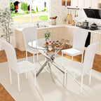 Glass Dining Table Set for 4, Modern Round Dining Room Table with Chairs, 5 Piece Kitchen Table and Chairs Set, for Living Room, Small Space (Include 4 White Chairs)