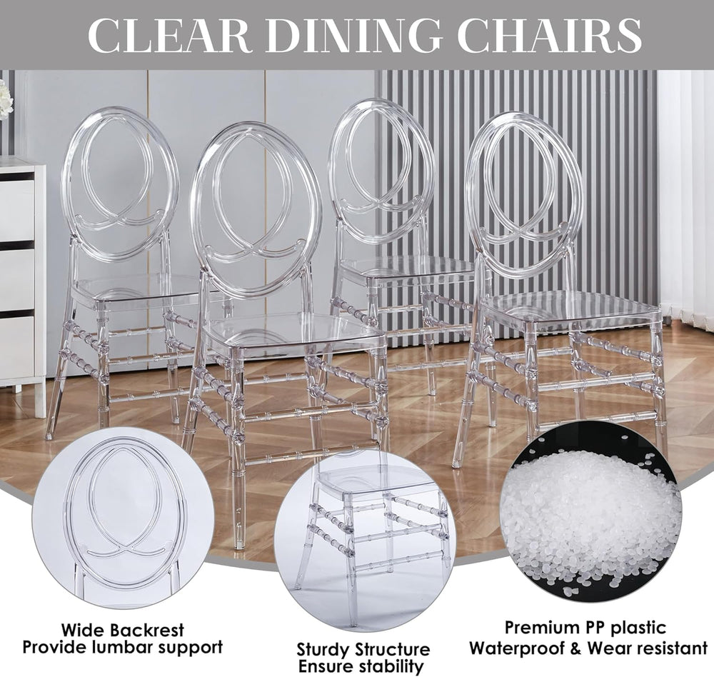 Clear Dining Chairs Set of 20, Stackable Plastic Kitchen Dining Room Chair, M...