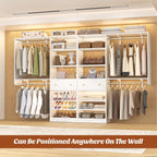 Closet System with Drawer - Reversible 5FT Wood Closet Organizer System with 2 Hanging Rods and Adjustable Shelf, Walk In Closet Organizers with Shoe Rack, Built-In Garment Rack Clothes Rack, White