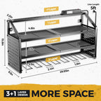 LBT Large Power Tool Organizer Wall Mount with Charging Station, 8 Drill Holder, 4 Layer Heavy Duty Metal Tool Storage Rack, 6 Power Strip, 8 Hooks, 2 Screw Boxes, Cool Gifts for Him Fathers Day