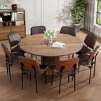 Dining Chairs Set of 6, Mid-Century Modern Upholstered PU Leather Chairs with Walnut Bentwood Back and Metal Legs Adjustable Feet for Kitchen Dining Room, Dark Brown Shell Strips