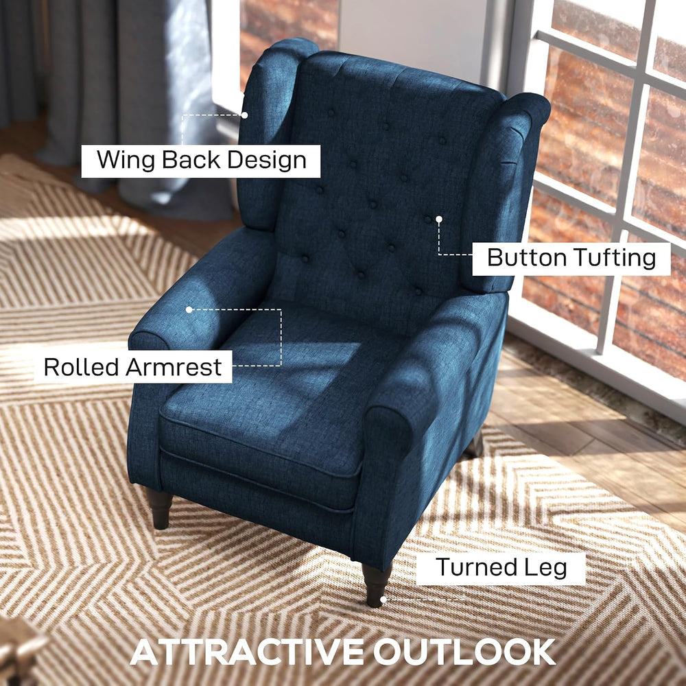 HOMCOM Mid-Century Modern Accent Chair, High Wingback Reading Chair, Blue | B...