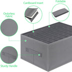 Jeans Organizer for Closet, Foldable Wardrobe Clothes Organizer with Handle, Stackable Closet Clothes Drawer Organizer Tshirts with 7 Grids for Leggings, Sweater, Jean, Pants, Grey (3 PCAK)