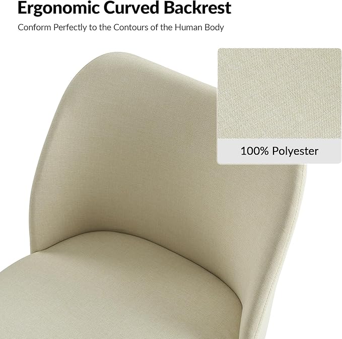 Dining Chairs Set of 2, Upholstered Kitchen Dining Room Chair Set Morden Accent Side Dinner Chair with Curved Padded Back Wood Legs for Restaurant/Cafe, Ivory