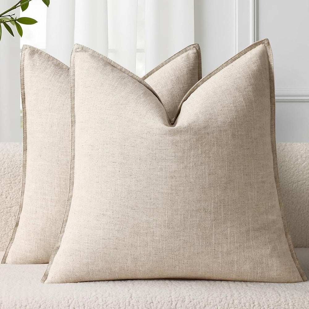 decorUhome Fall Beige Linen Throw Pillow Covers 22x22 Set of 2